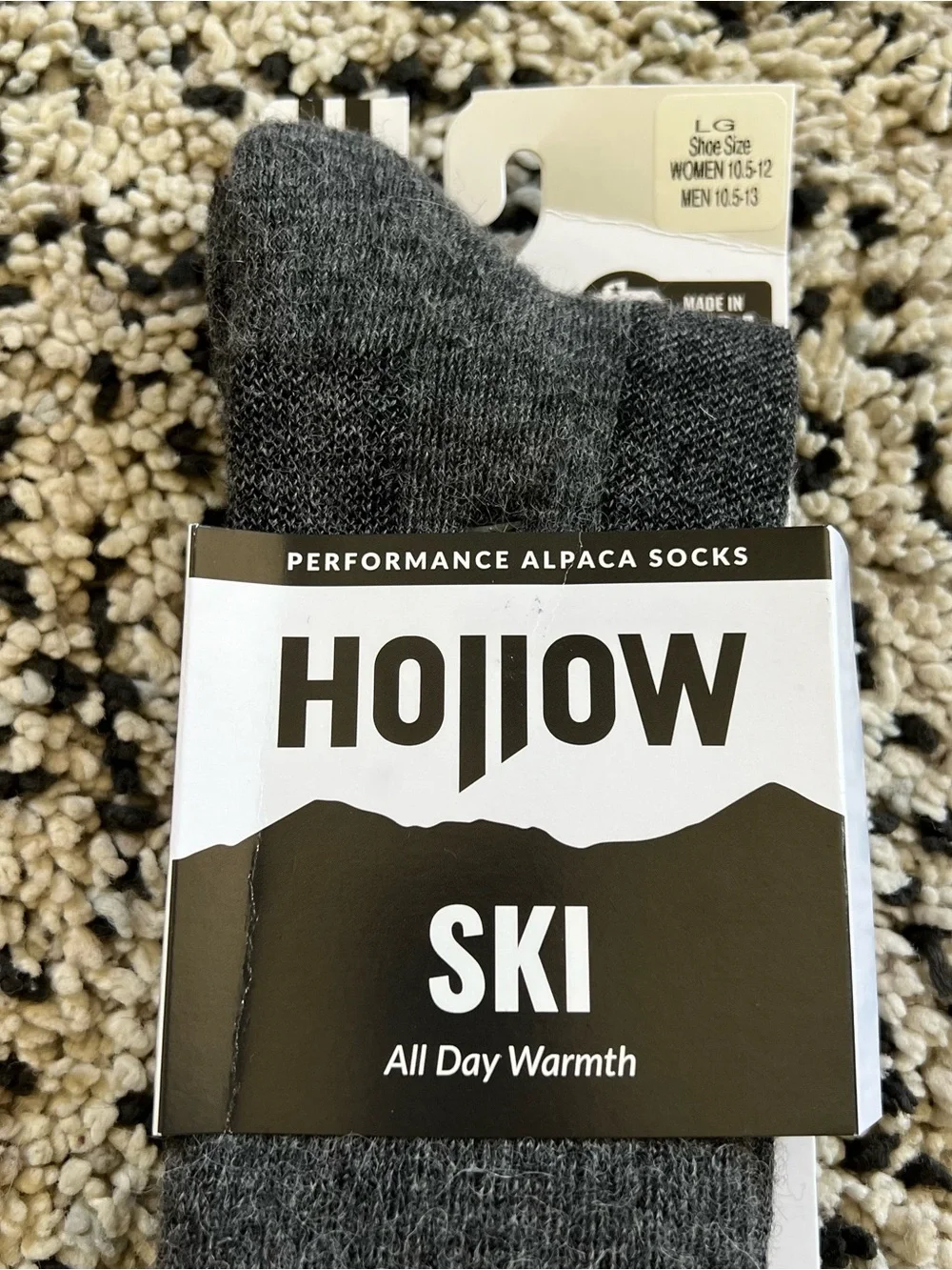 Hollow Alpaca Ski Socks All Day Warmth Grey Size Large